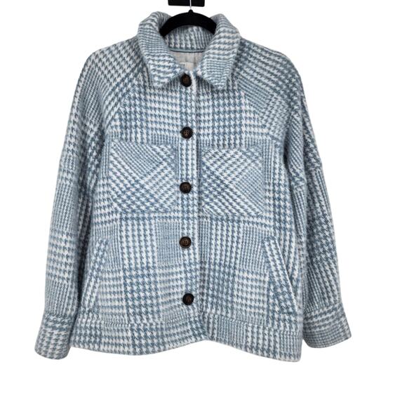 Greylin Anthropologie Houndstooth Blue Front Button Shirt Jacket Size Small - Picture 1 of 4